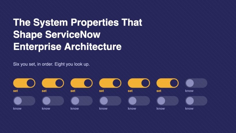 Fourteen toggle switches, six set and eight to know, for ServiceNow Enterprise Architecture system properties
