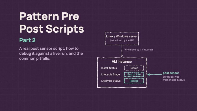 A post sensor script deriving VM Lifecycle Stage and Status from Install Status